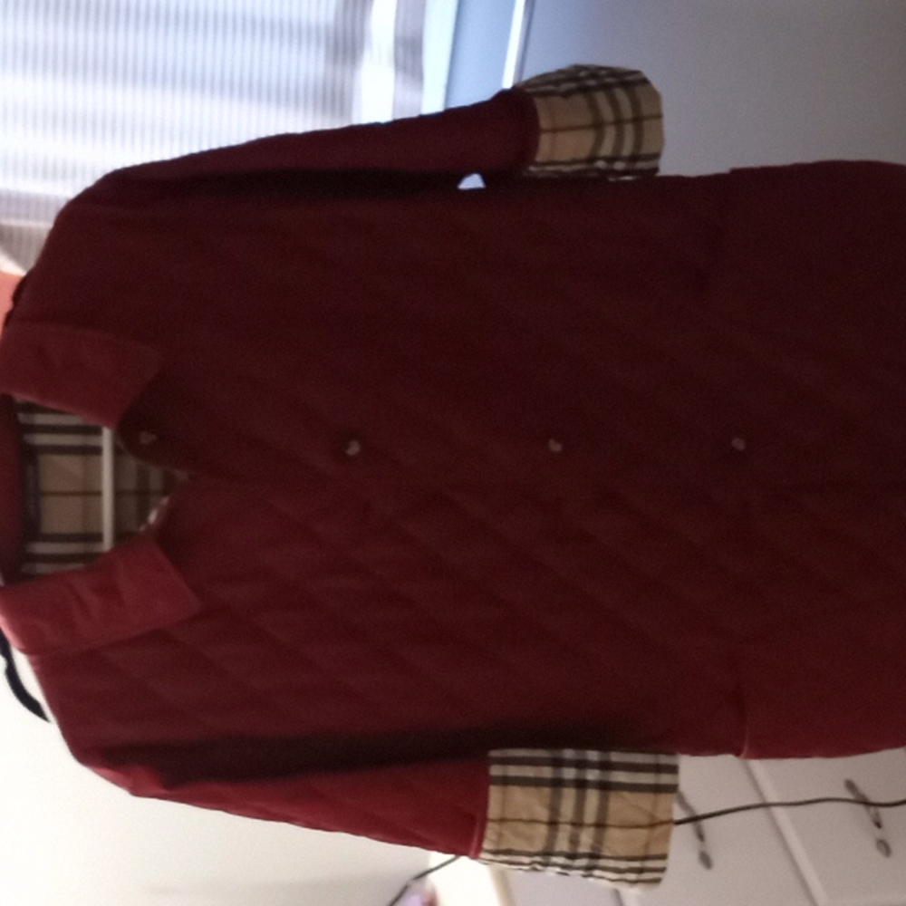 Burberry coat cranberry & plaid colors
